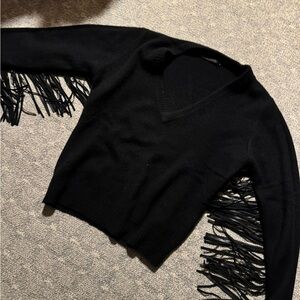 Zadig & Voltaire Black V-Neck Sweater with Fringe
